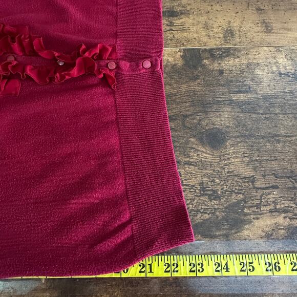 Merona Ruffled Cardigan Sweater XL Dark Red Party Holiday Cottagecore VGUC - Picture 4 of 8